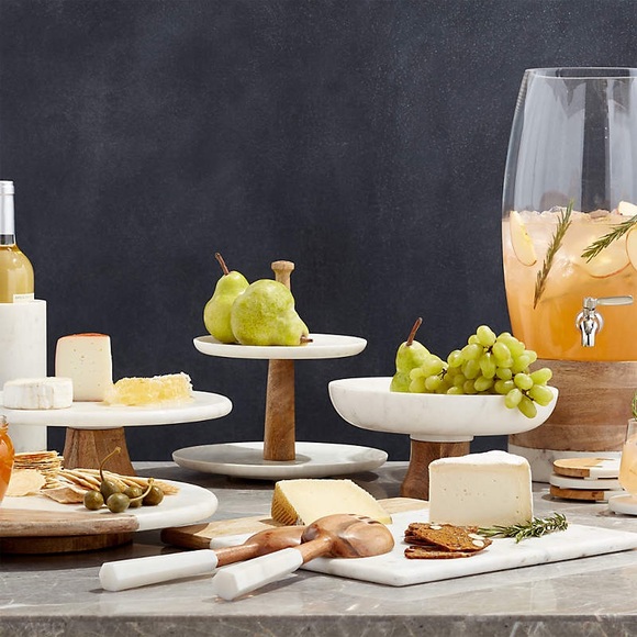 CRATE&BARREL NWT wood and marble lazy Susan - Picture 2 of 7